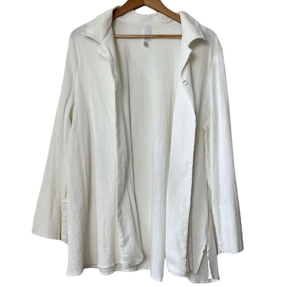 Marla Wynne Lagenlook Crepe Top Stretch Textured Button Front White Blouse 2X - Picture 1 of 8